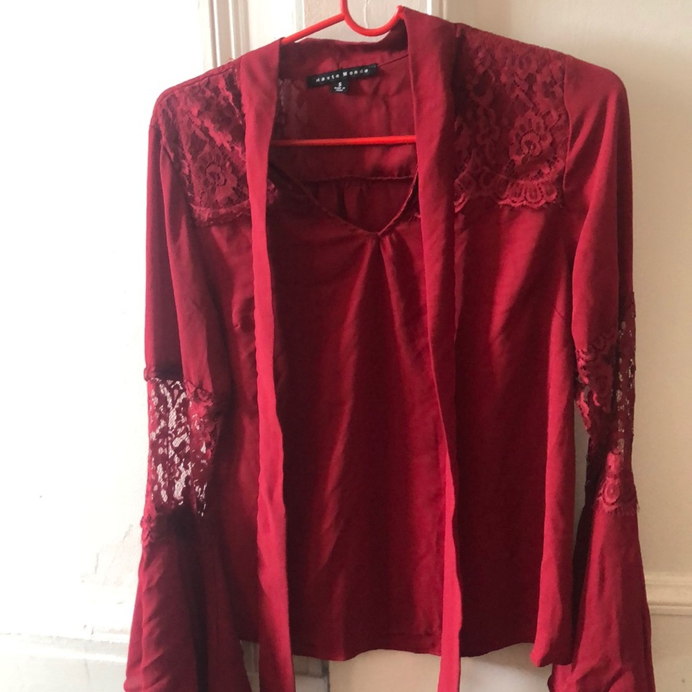 Wine red  blouse with lace detailing